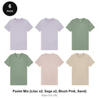 Mens Plain T-Shirts 6 Pack - 100% ringspun cotton 150gsm, Sizes S-2XL - Pastel Mix (Lilac x2, Sage x2, Blush Pink, Sand)