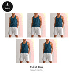 Mens Vests 5 Pack - 100% organic cotton 180gsm, Sizes S-2XL - Petrol Blue