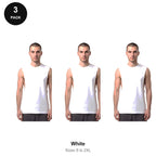 Gym Drop-Arm Tanks 3 Pack - 100% organic cotton 180gsm, Sizes S-2XL, Gym & Sports - White