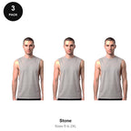 Gym Drop-Arm Tanks 3 Pack - 100% organic cotton 180gsm, Sizes S-2XL, Gym & Sports - Stone