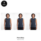 Gym Drop-Arm Tanks 3 Pack - 100% organic cotton 180gsm, Sizes S-2XL, Gym & Sports - Petrol Blue