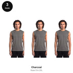 Gym Drop-Arm Tanks 3 Pack - 100% organic cotton 180gsm, Sizes S-2XL, Gym & Sports - Charcoal