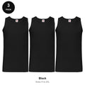 Fruit of the Loom Vests 3 Pack - 100% cotton 165gsm, Sizes S-2XL - Black