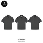Mens Polo Shirts 3 Pack - 65% polyester / 35% cotton pique 200gsm, Sizes S-2XL - Dk Heather