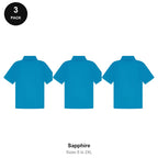 Mens Polo Shirts 3 Pack - 65% polyester / 35% cotton pique 200gsm, Sizes S-2XL - Sapphire