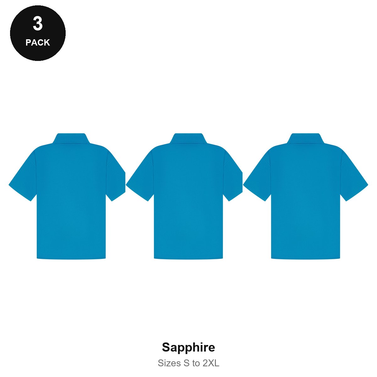 Mens Polo Shirts 3 Pack - 65% polyester / 35% cotton pique 200gsm, Sizes S-2XL - Sapphire