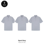 Mens Polo Shirts 3 Pack - 65% polyester / 35% cotton pique 200gsm, Sizes S-2XL - Sport Grey