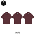 Mens Polo Shirts 3 Pack - 65% polyester / 35% cotton pique 200gsm, Sizes S-2XL - Maroon