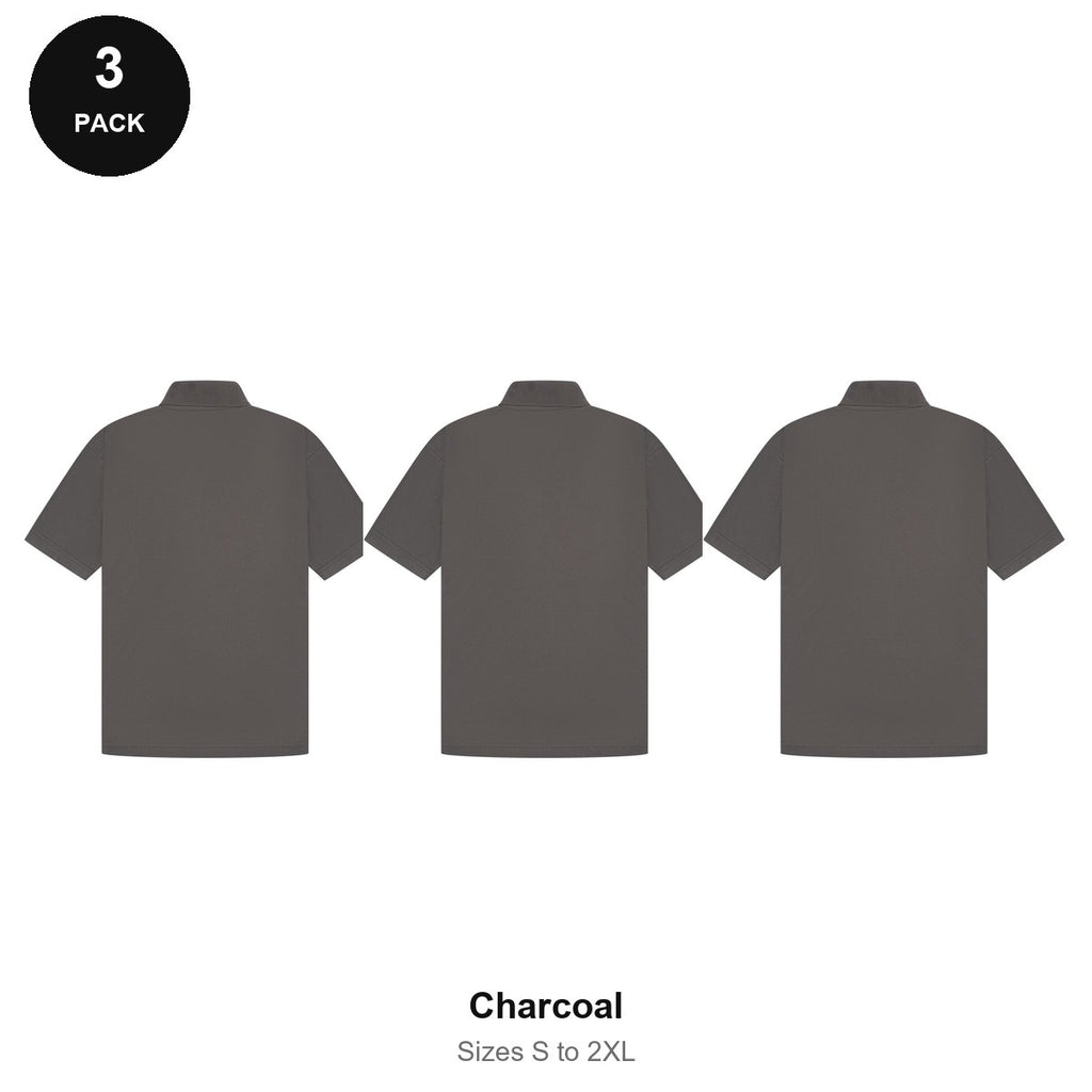 Mens Polo Shirts 3 Pack - 65% polyester / 35% cotton pique 200gsm, Sizes S-2XL - Charcoal