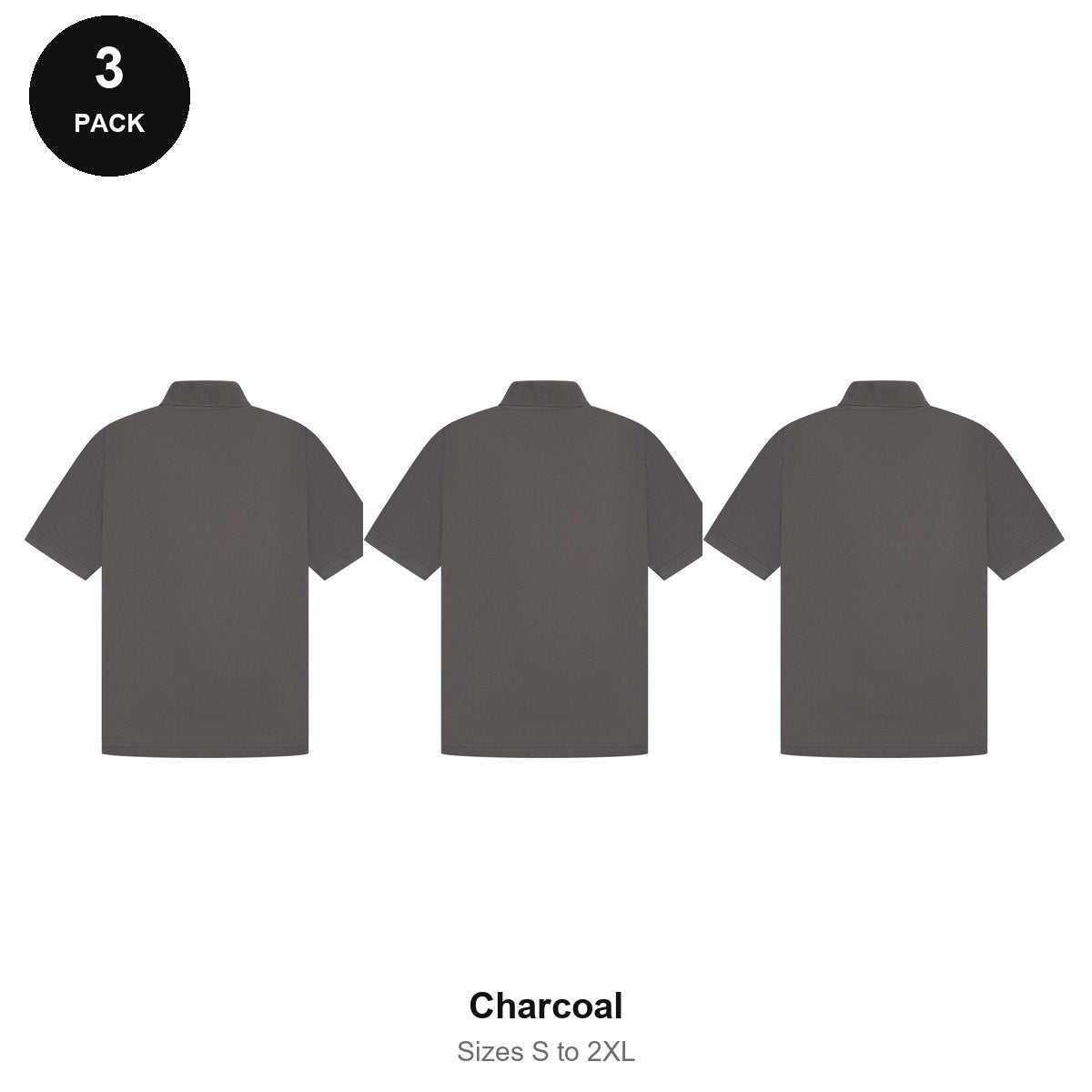 Mens Polo Shirts 3 Pack - 65% polyester / 35% cotton pique 200gsm, Sizes S-2XL - Charcoal