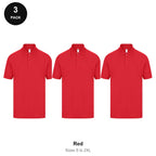 Mens Polo Shirts 3 Pack - 65% polyester / 35% cotton pique 200gsm, Sizes S-2XL - Red