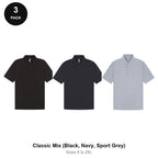 Mens Polo Shirts 3 Pack - 65% polyester / 35% cotton pique 200gsm, Sizes S-2XL - Classic Mix (Black, Navy, Sport Grey)