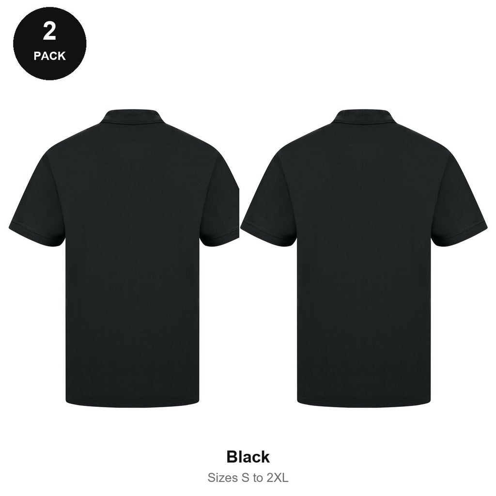 Work Polo Shirts 2 Pack - Cotton pique 240gsm, Sizes S-2XL, Workwear - Black