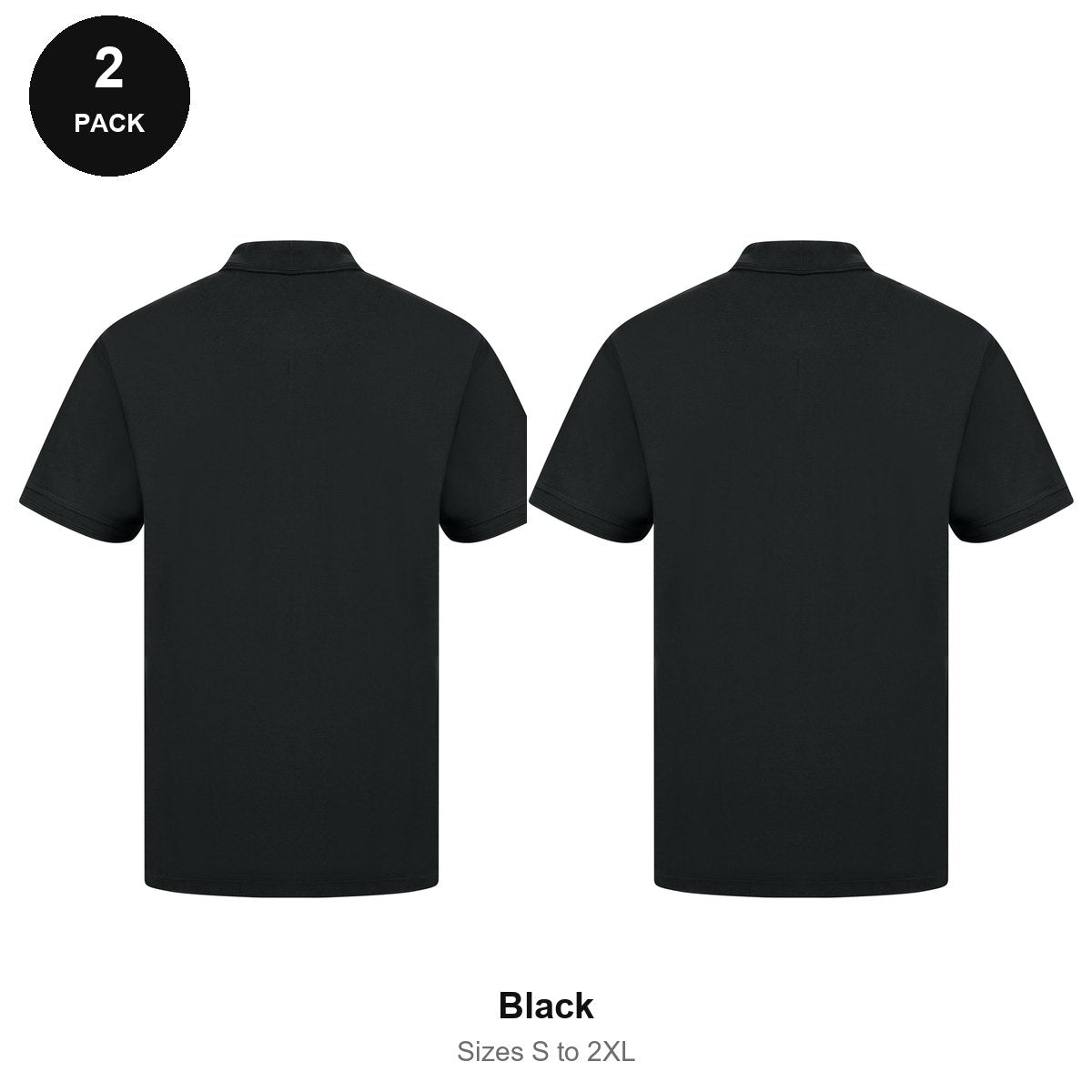 Work Polo Shirts 2 Pack - Cotton pique 240gsm, Sizes S-2XL, Workwear - Black