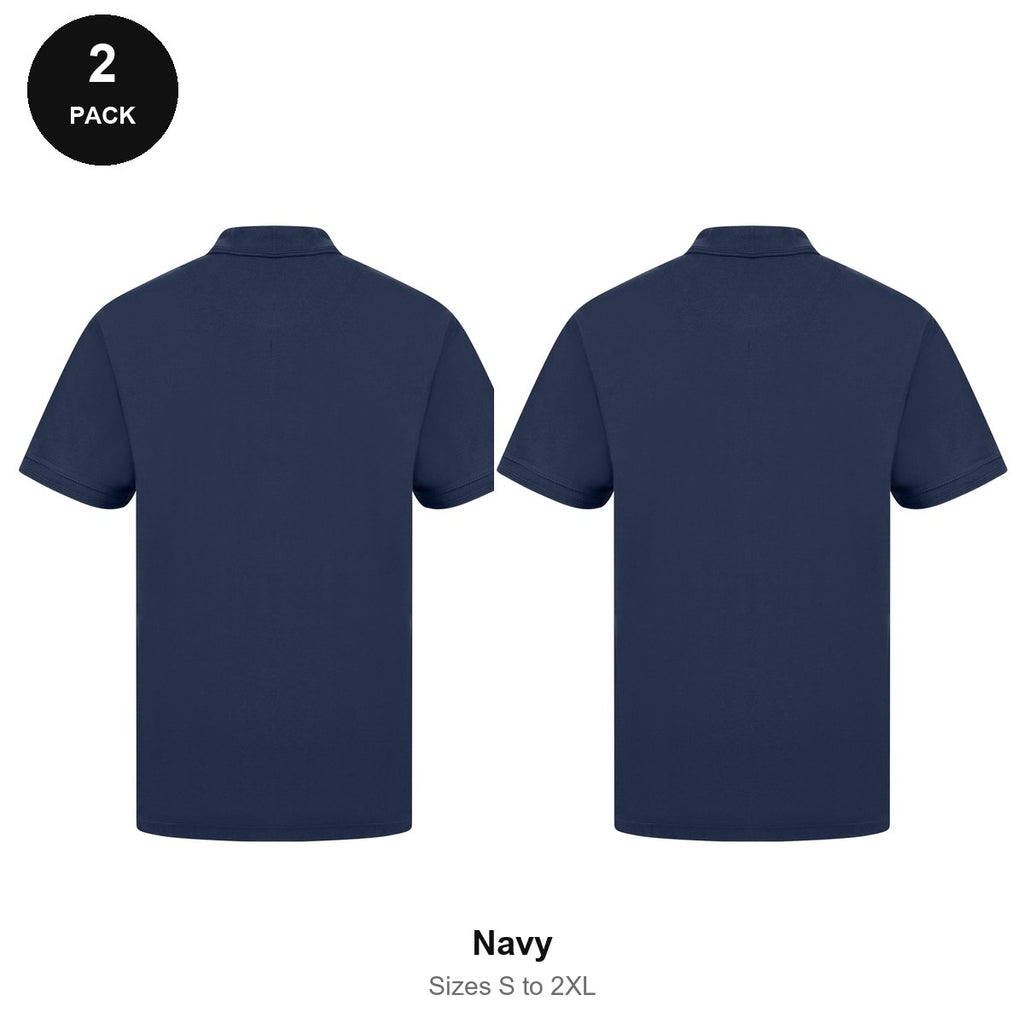 Work Polo Shirts 2 Pack - Cotton pique 240gsm, Sizes S-2XL, Workwear - Navy