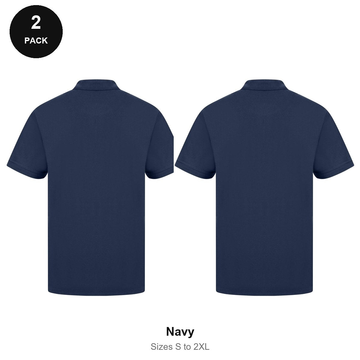 Work Polo Shirts 2 Pack - Cotton pique 240gsm, Sizes S-2XL, Workwear - Navy