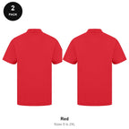 Work Polo Shirts 2 Pack - Cotton pique 240gsm, Sizes S-2XL, Workwear - Red