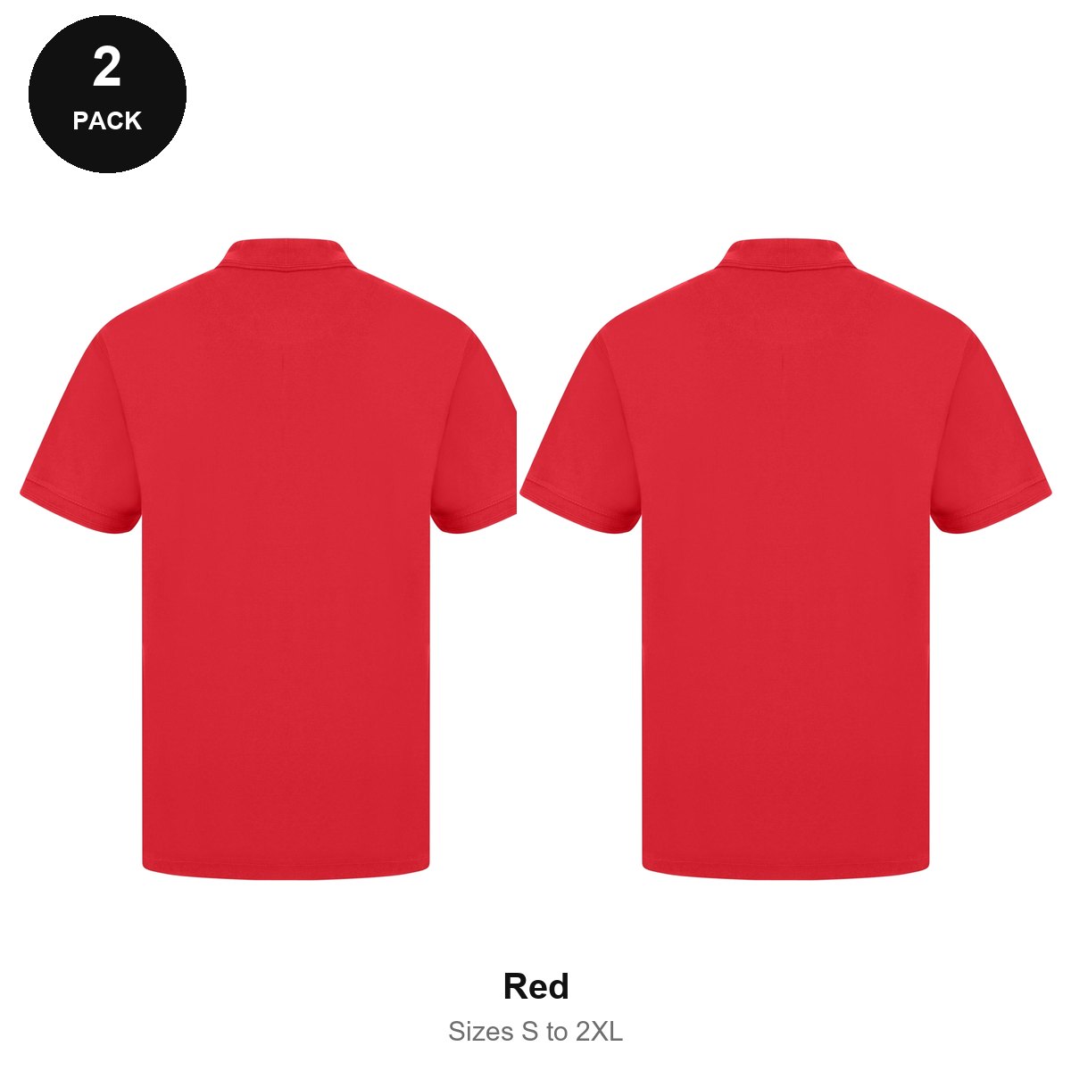 Work Polo Shirts 2 Pack - Cotton pique 240gsm, Sizes S-2XL, Workwear - Red