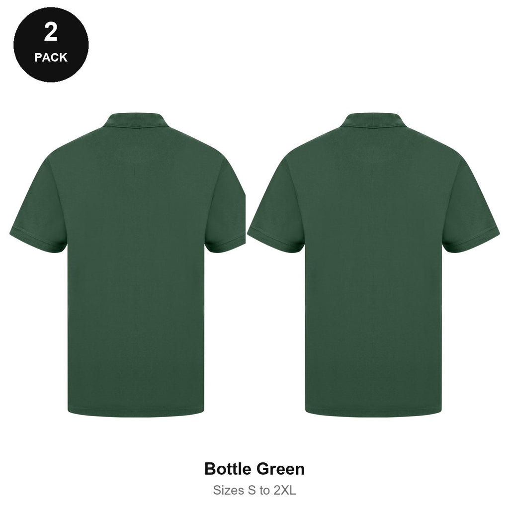 Work Polo Shirts 2 Pack - Cotton pique 240gsm, Sizes S-2XL, Workwear - Bottle Green