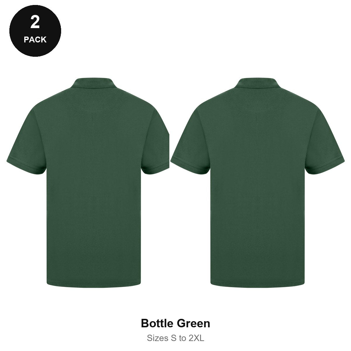 Work Polo Shirts 2 Pack - Cotton pique 240gsm, Sizes S-2XL, Workwear - Bottle Green