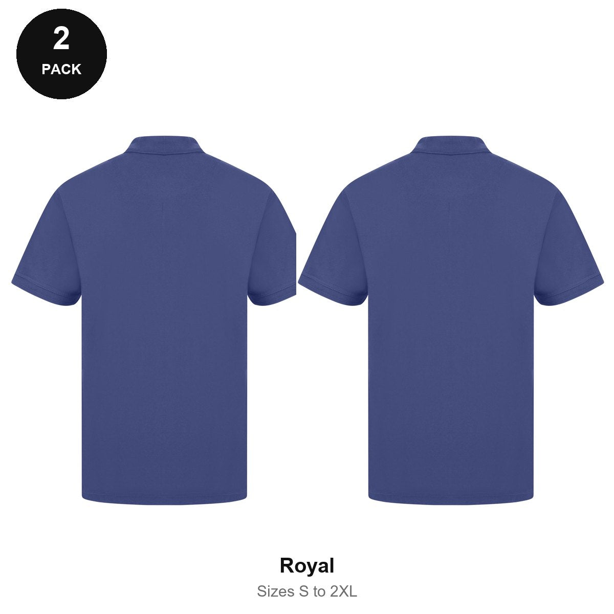 Work Polo Shirts 2 Pack - Cotton pique 240gsm, Sizes S-2XL, Workwear - Royal