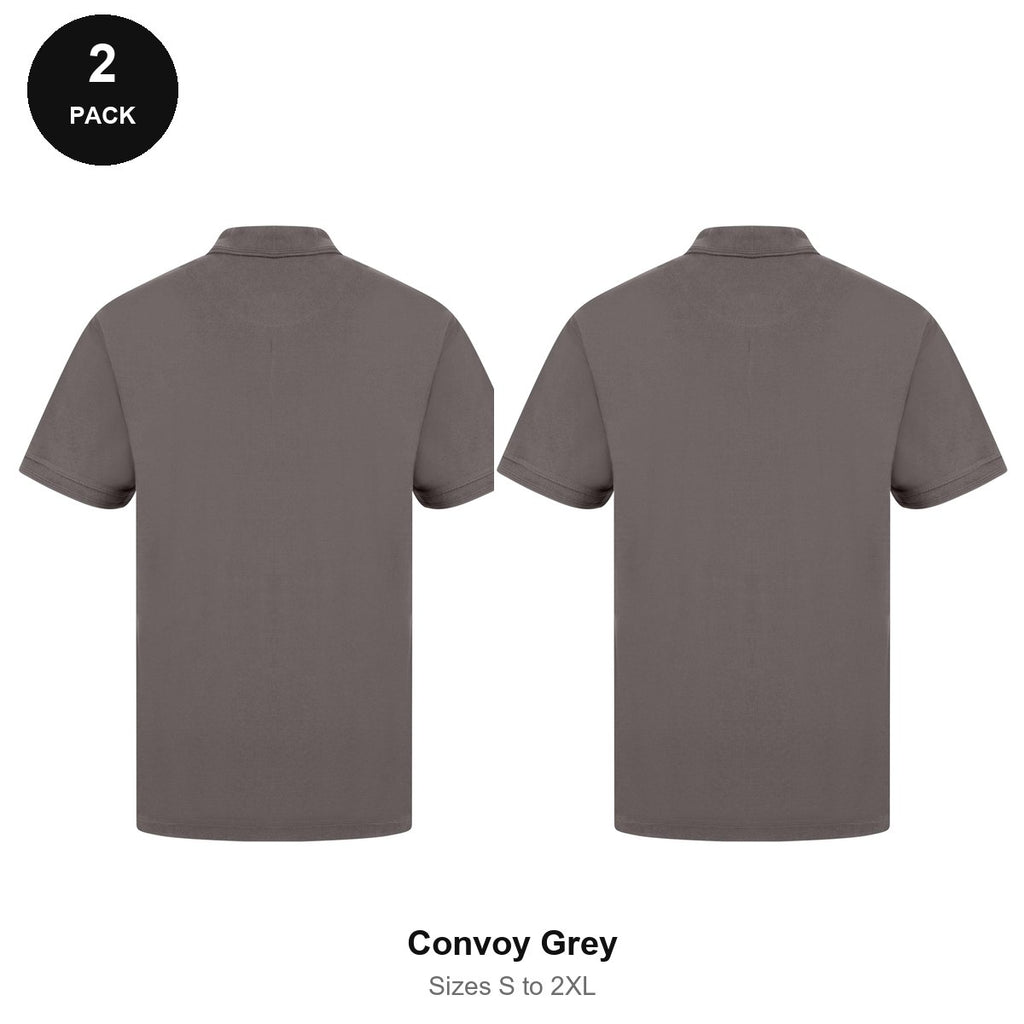 Work Polo Shirts 2 Pack - Cotton pique 240gsm, Sizes S-2XL, Workwear - Convoy Grey