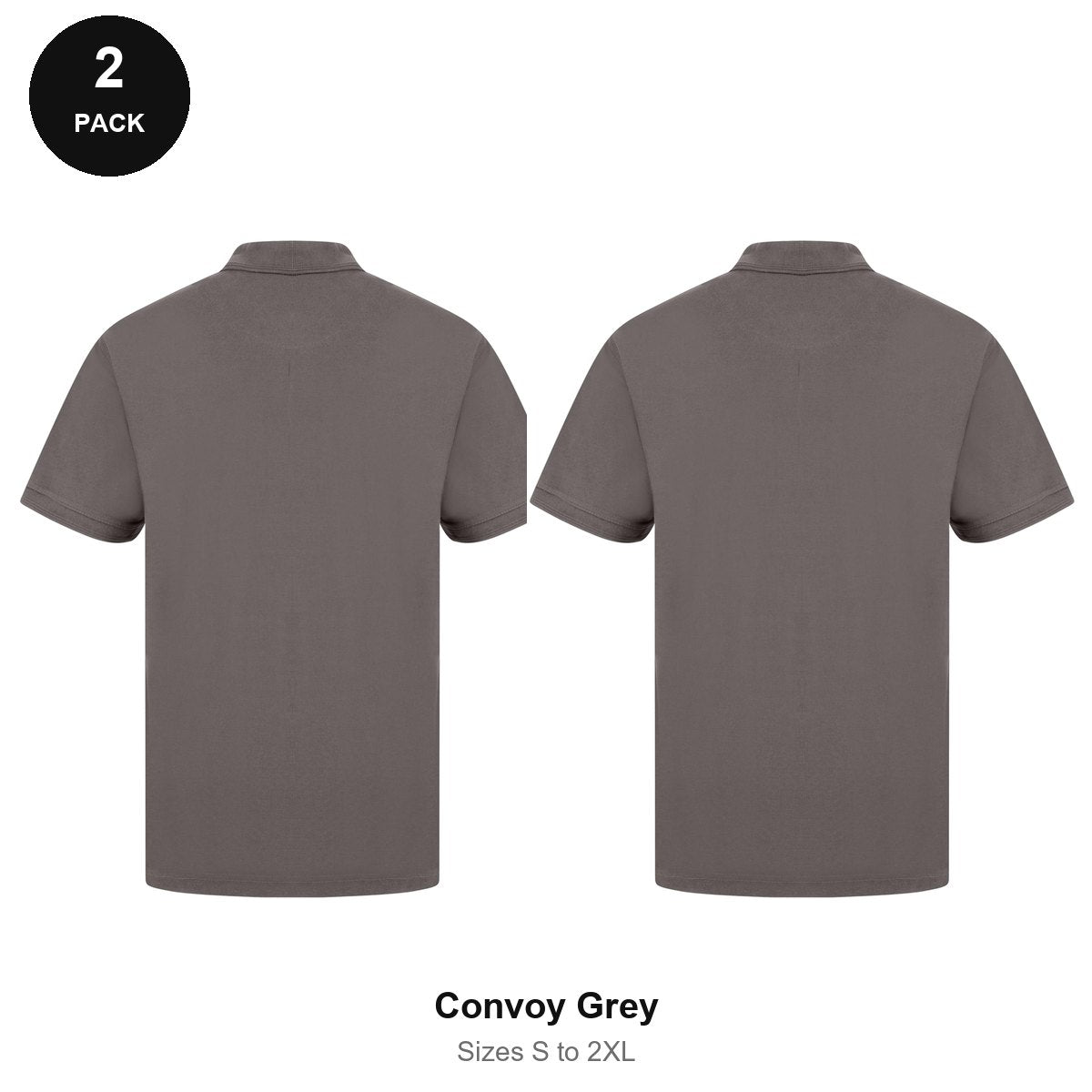 Work Polo Shirts 2 Pack - Cotton pique 240gsm, Sizes S-2XL, Workwear - Convoy Grey