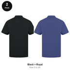 Work Polo Shirts 2 Pack - Cotton pique 240gsm, Sizes S-2XL, Workwear - Black + Royal