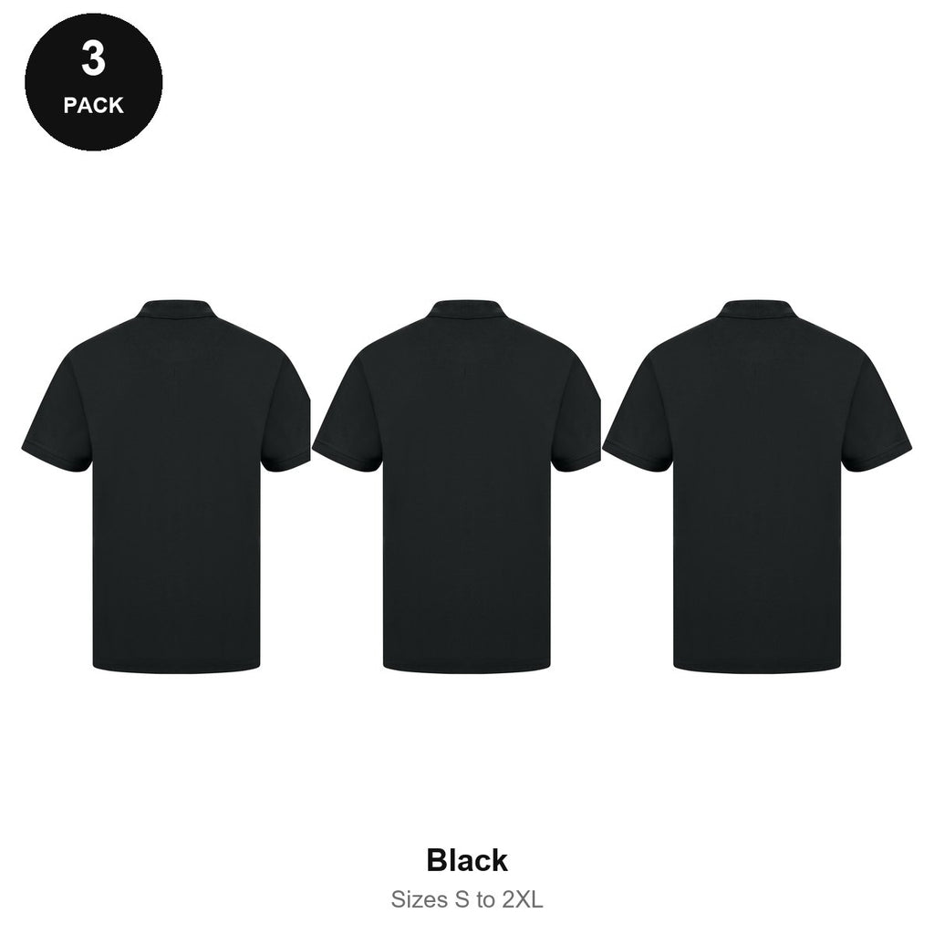 Work Polo Shirts 3 Pack - Cotton pique 240gsm, Sizes S-2XL, Workwear - Black