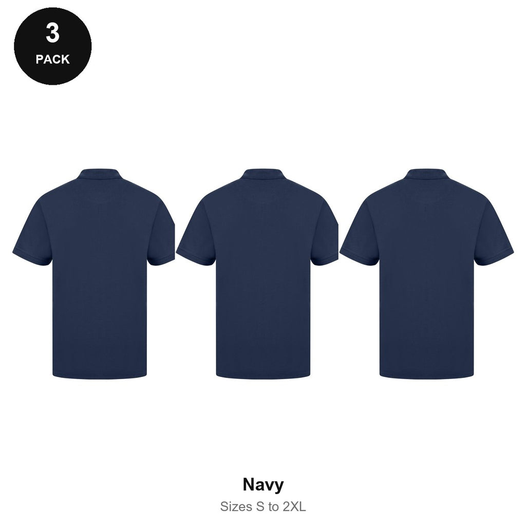 Work Polo Shirts 3 Pack - Cotton pique 240gsm, Sizes S-2XL, Workwear - Navy