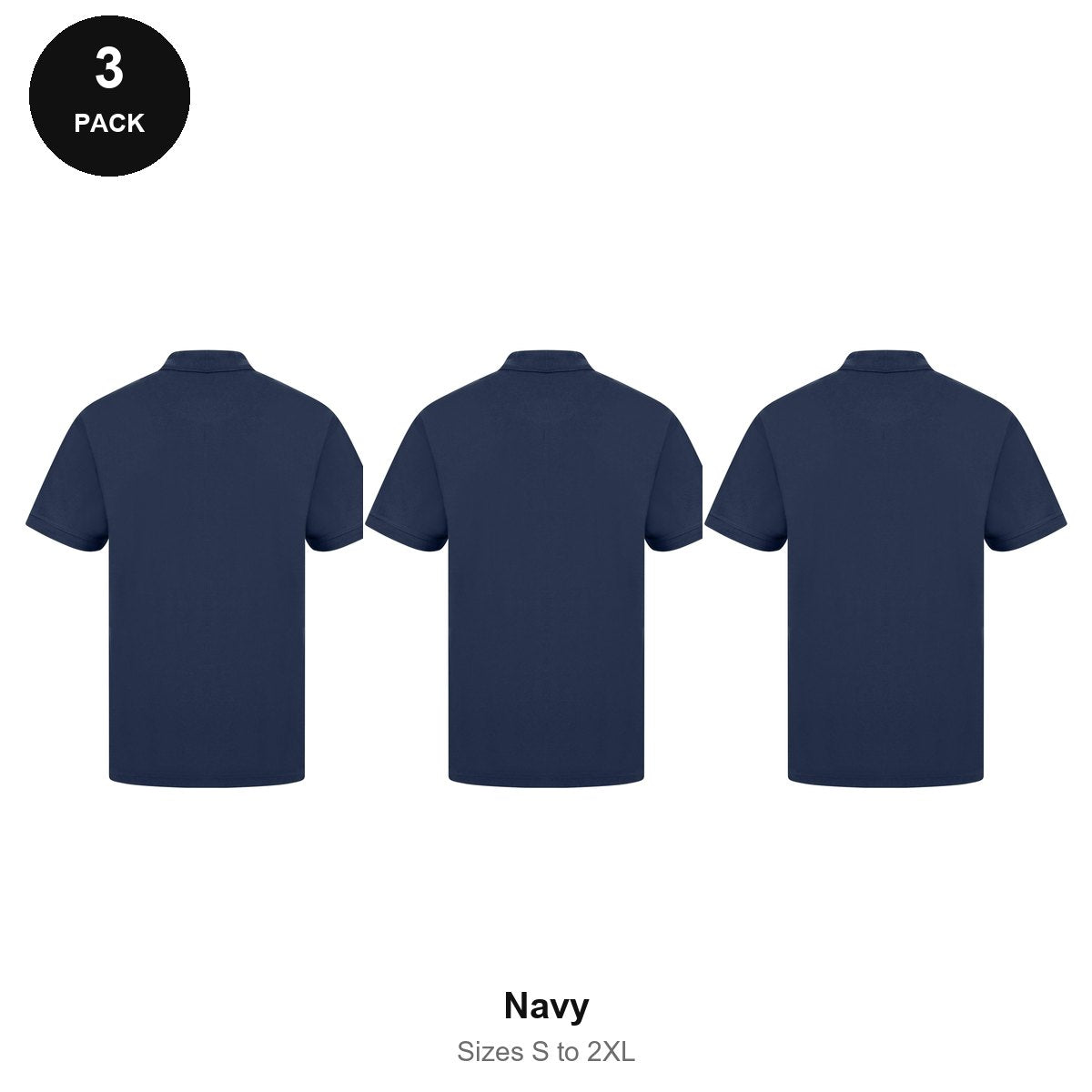 Work Polo Shirts 3 Pack - Cotton pique 240gsm, Sizes S-2XL, Workwear - Navy