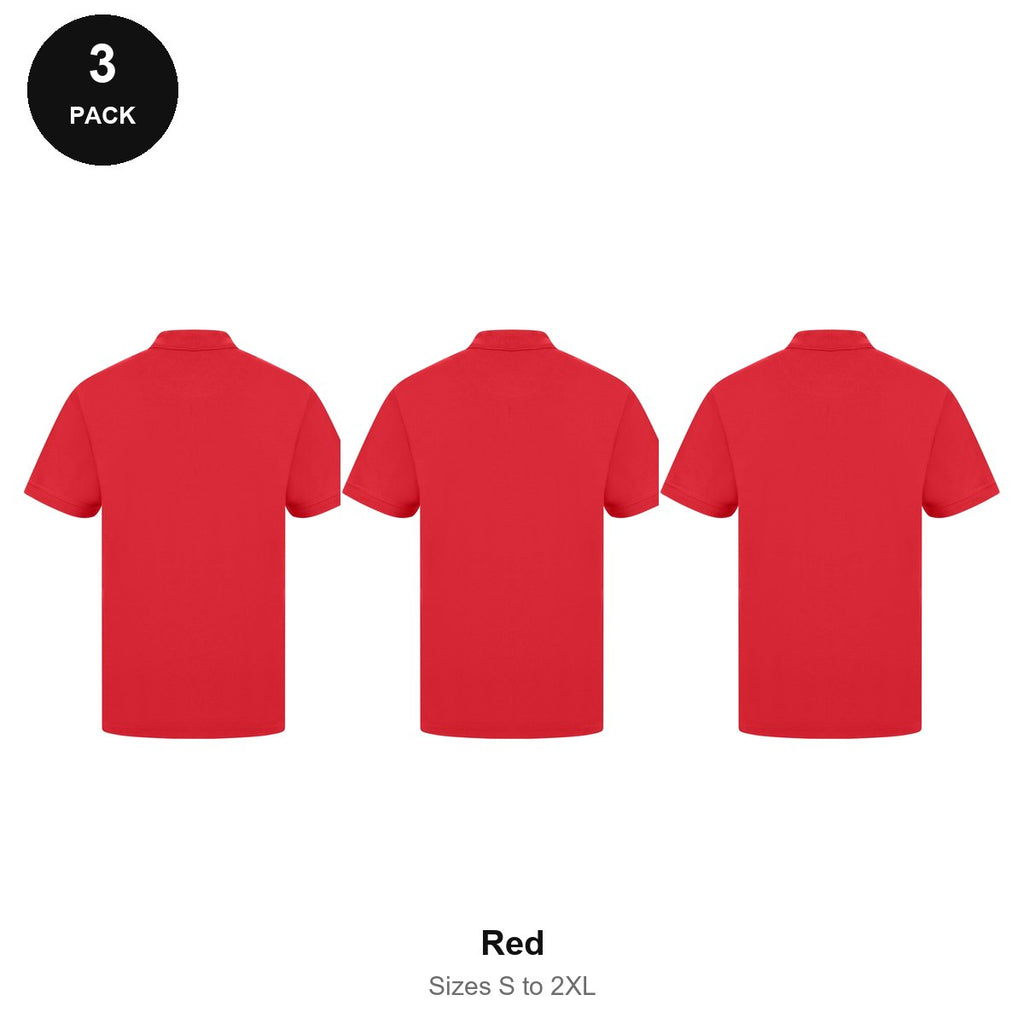 Work Polo Shirts 3 Pack - Cotton pique 240gsm, Sizes S-2XL, Workwear - Red