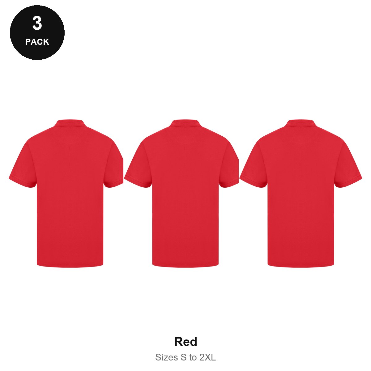 Work Polo Shirts 3 Pack - Cotton pique 240gsm, Sizes S-2XL, Workwear - Red