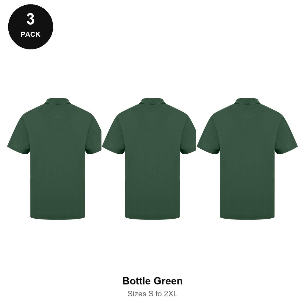 Work Polo Shirts 3 Pack - Cotton pique 240gsm, Sizes S-2XL, Workwear - Bottle Green