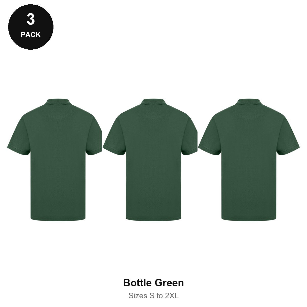 Work Polo Shirts 3 Pack - Cotton pique 240gsm, Sizes S-2XL, Workwear - Bottle Green