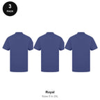 Work Polo Shirts 3 Pack - Cotton pique 240gsm, Sizes S-2XL, Workwear - Royal