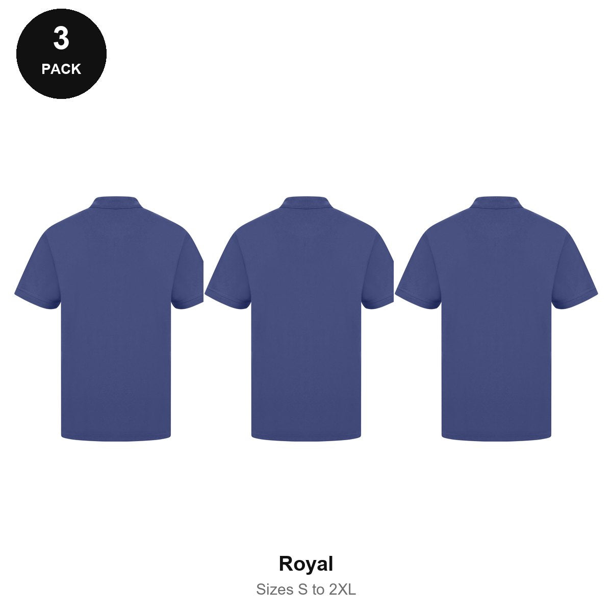 Work Polo Shirts 3 Pack - Cotton pique 240gsm, Sizes S-2XL, Workwear - Royal