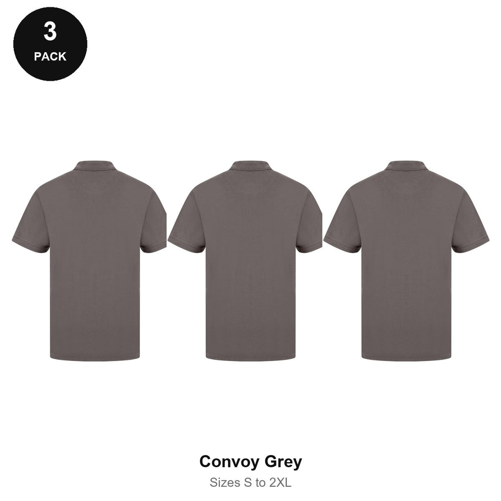 Work Polo Shirts 3 Pack - Cotton pique 240gsm, Sizes S-2XL, Workwear - Convoy Grey