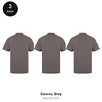 Work Polo Shirts 3 Pack - Cotton pique 240gsm, Sizes S-2XL, Workwear - Convoy Grey
