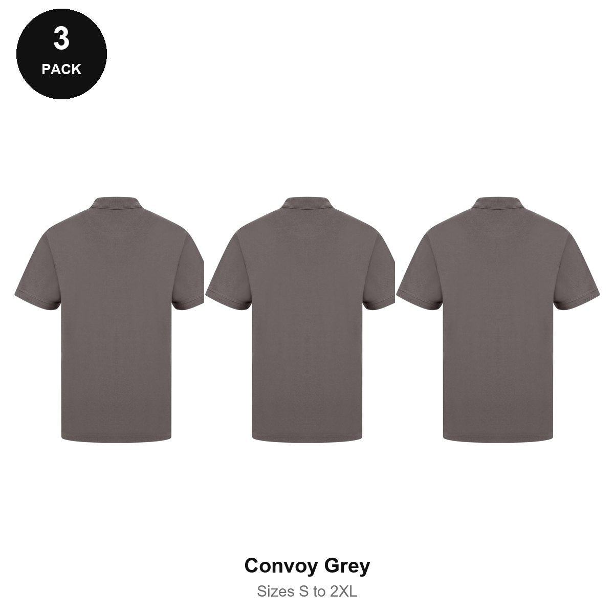 Work Polo Shirts 3 Pack - Cotton pique 240gsm, Sizes S-2XL, Workwear - Convoy Grey