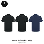 Work Polo Shirts 3 Pack - Cotton pique 240gsm, Sizes S-2XL, Workwear - Classic Mix (Black x2, Navy)