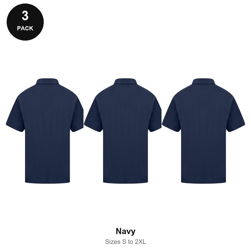 Polo Shirts 3 Pack - Cotton pique 200gsm, Sizes S-2XL - Navy