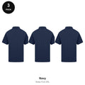 Polo Shirts 3 Pack - Cotton pique 200gsm, Sizes S-2XL - Navy