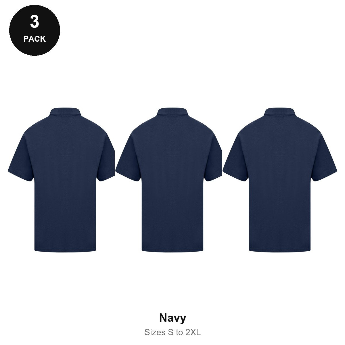 Polo Shirts 3 Pack - Cotton pique 200gsm, Sizes S-2XL - Navy