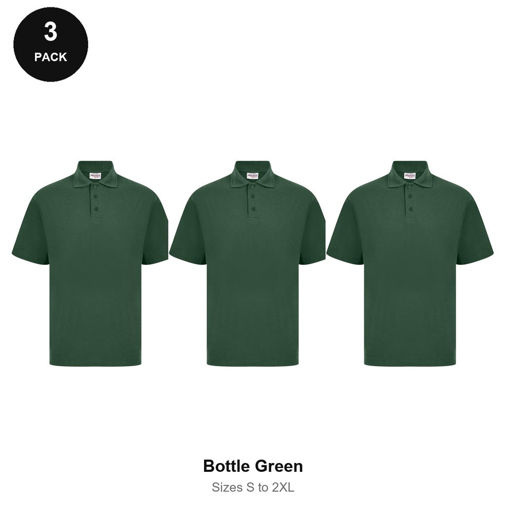 Polo Shirts 3 Pack - Cotton pique 200gsm, Sizes S-2XL - Bottle Green