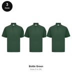 Polo Shirts 3 Pack - Cotton pique 200gsm, Sizes S-2XL - Bottle Green