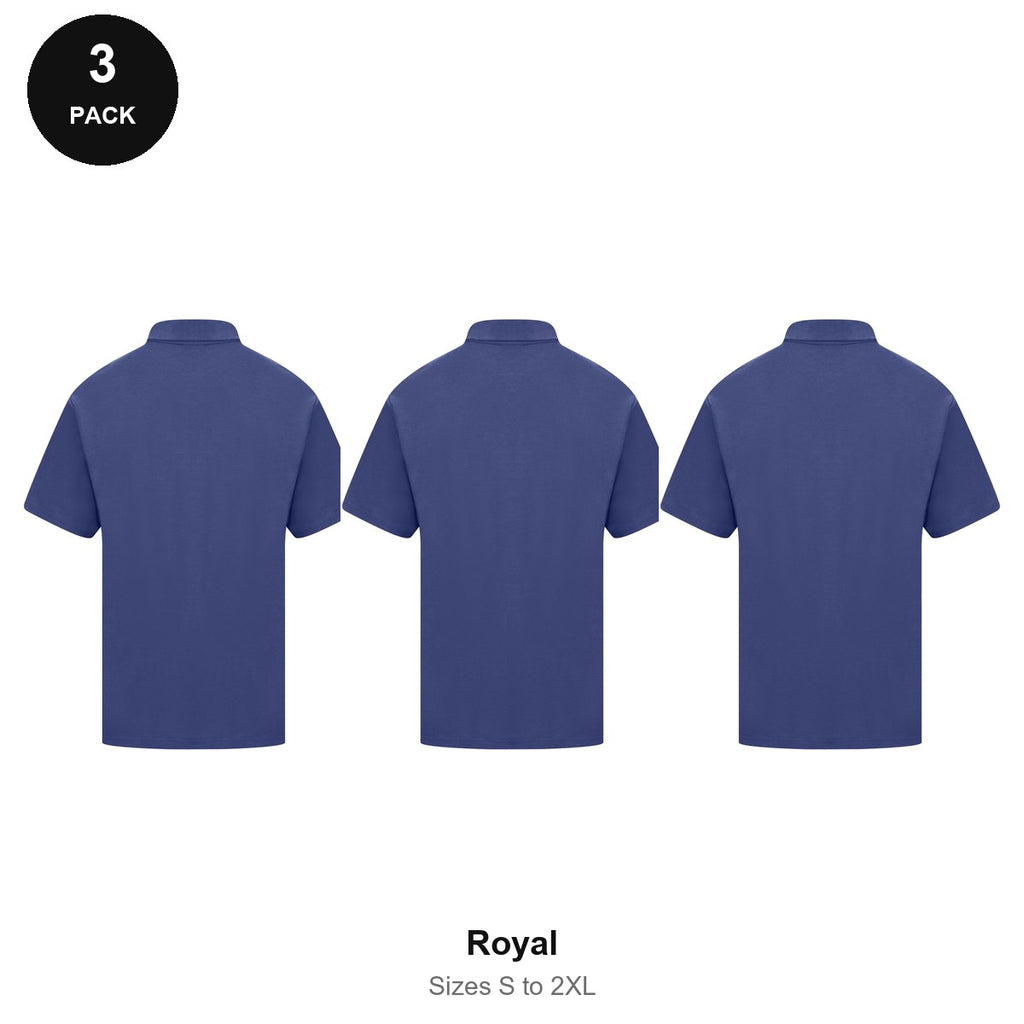 Polo Shirts 3 Pack - Cotton pique 200gsm, Sizes S-2XL - Royal