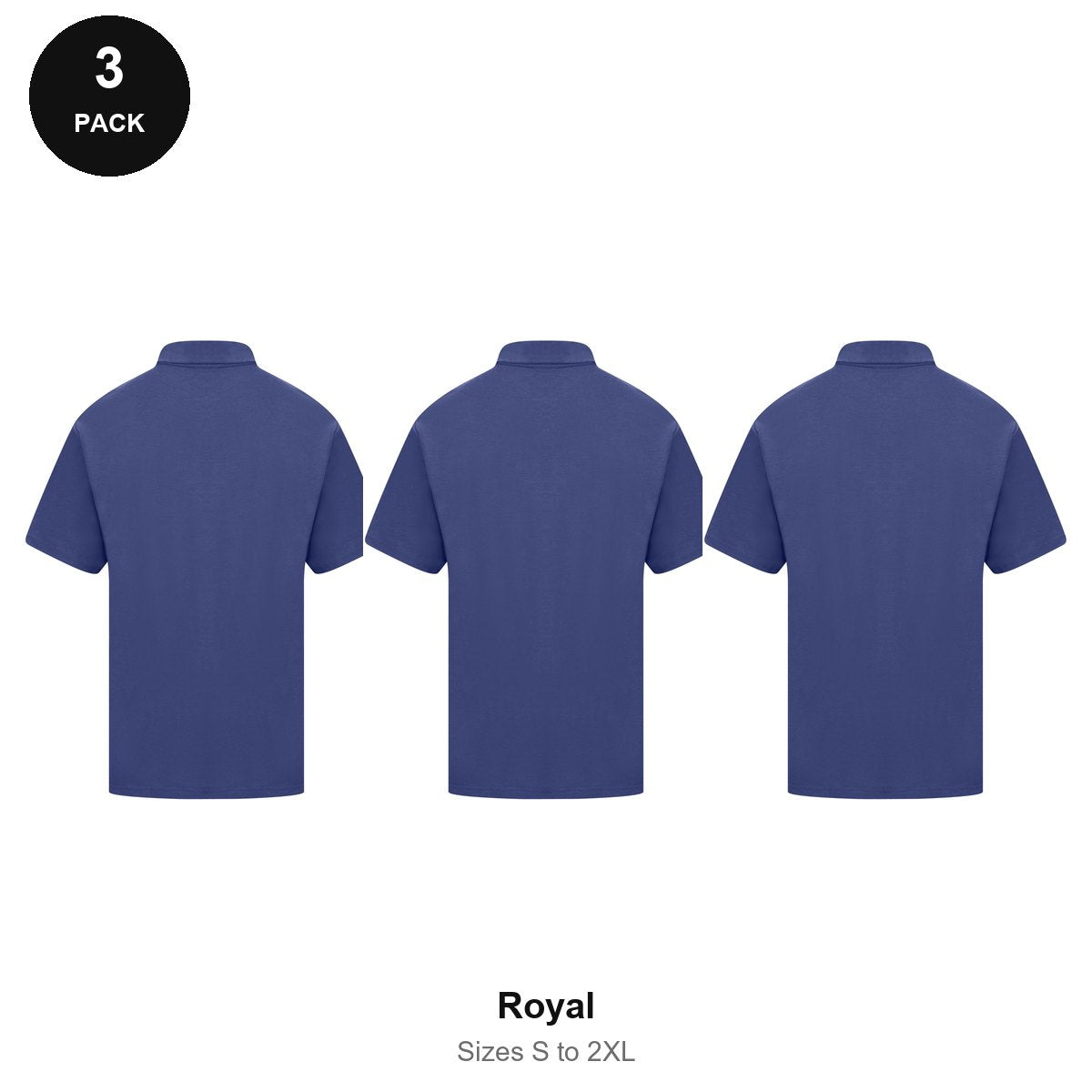 Polo Shirts 3 Pack - Cotton pique 200gsm, Sizes S-2XL - Royal