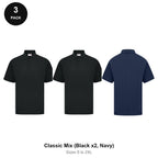 Polo Shirts 3 Pack - Cotton pique 200gsm, Sizes S-2XL - Classic Mix (Black x2, Navy)
