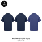 Polo Shirts 3 Pack - Cotton pique 200gsm, Sizes S-2XL - Blues Mix (Navy x2, Royal)